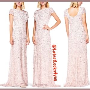 New Adrianna Papell sequin scoop‎ back gown blush